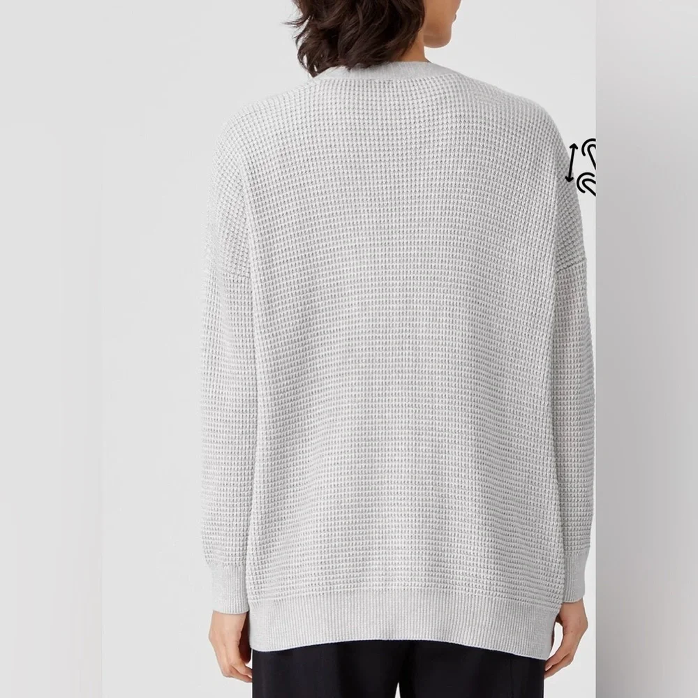 Eileen Fisher Organic Cotton Silk Boyfriend Cardigan in Pearl Gray Medium - Picture 2 of 7